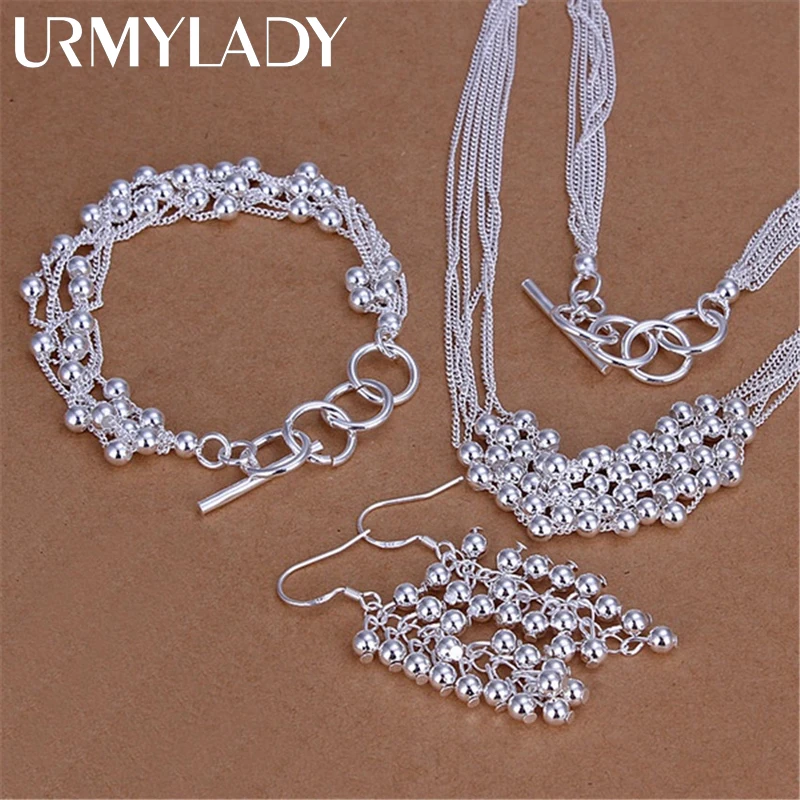 Gorąca nowość 925 Sterling Silver Winogronowe koraliki Bransoletka naszyjnik kolczyki Zestaw biżuterii dla kobiet Moda Impreza Prezenty świąteczne