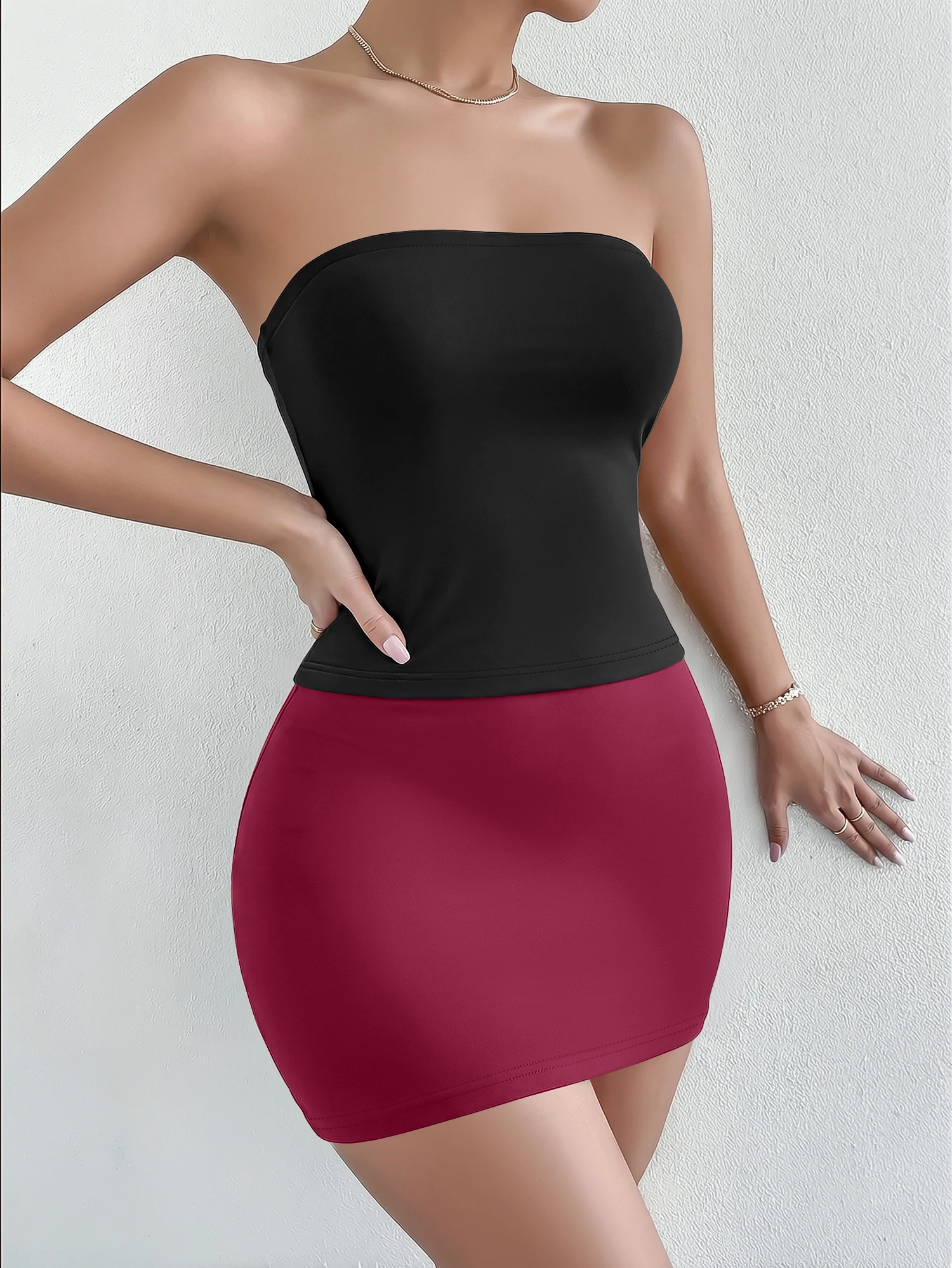 Night Out Matching Suit, Curved Tube Top, Bodycon Skirt, Summer Bar Club Fashion Outfit