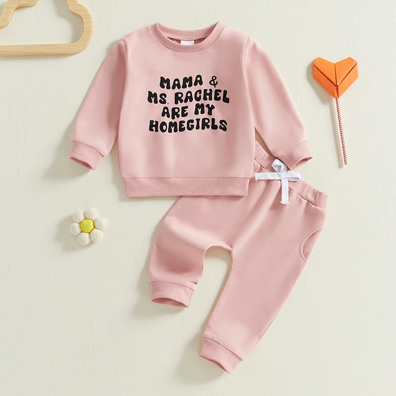 Toddler Girl Winter Outfit Letter Print Long Sleeve Sweatshirt Solid Elastic Waist Long Pants 2 Piece Set