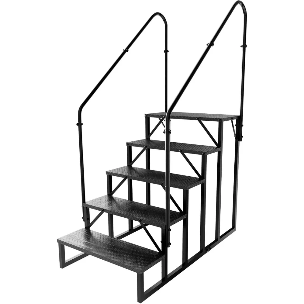degraus para rv com 2 corrimãos, degraus para banheira de hidromassagem ao ar livre, banco de escada de 5 degraus, escadas para rv com painel antiderrapante, degraus para spa, tra