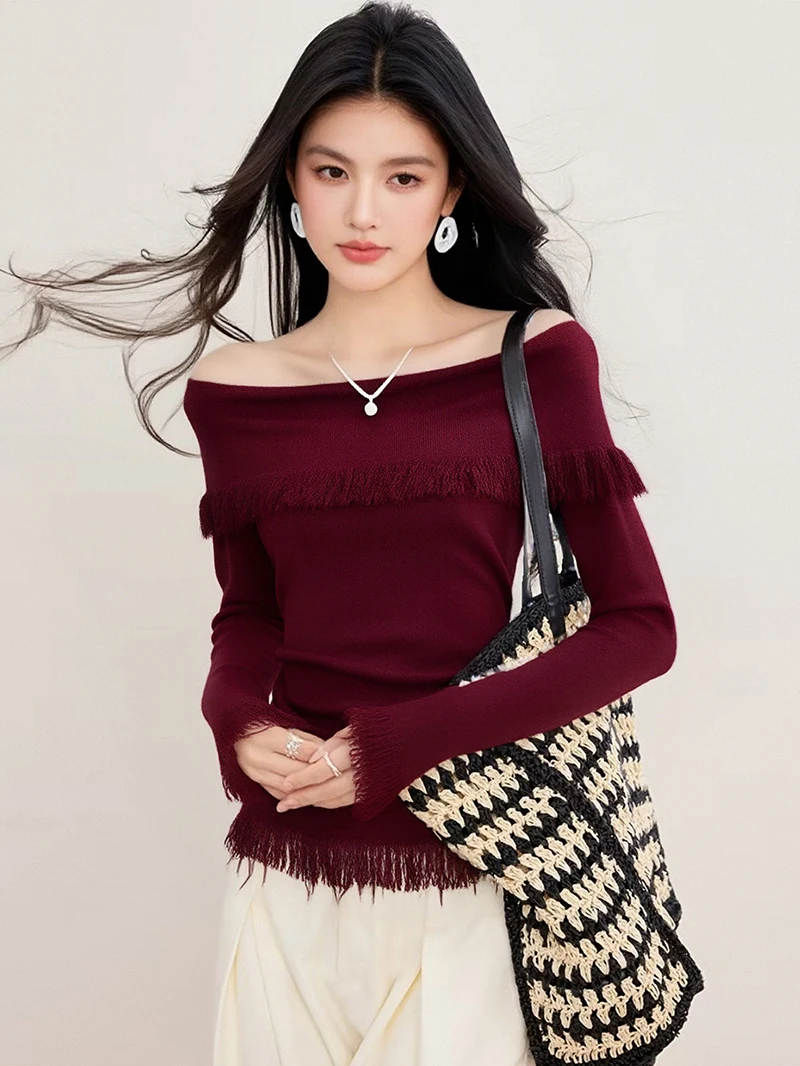 

Новинка,Европейская,Одежда,Осенняя,Зимняя,Свитер,Шик,Сексуальный,Свободный воротник,Женский,Длинный рукав,Вязаный,Пловер,Кисточки,Эластичный,Топы,510053