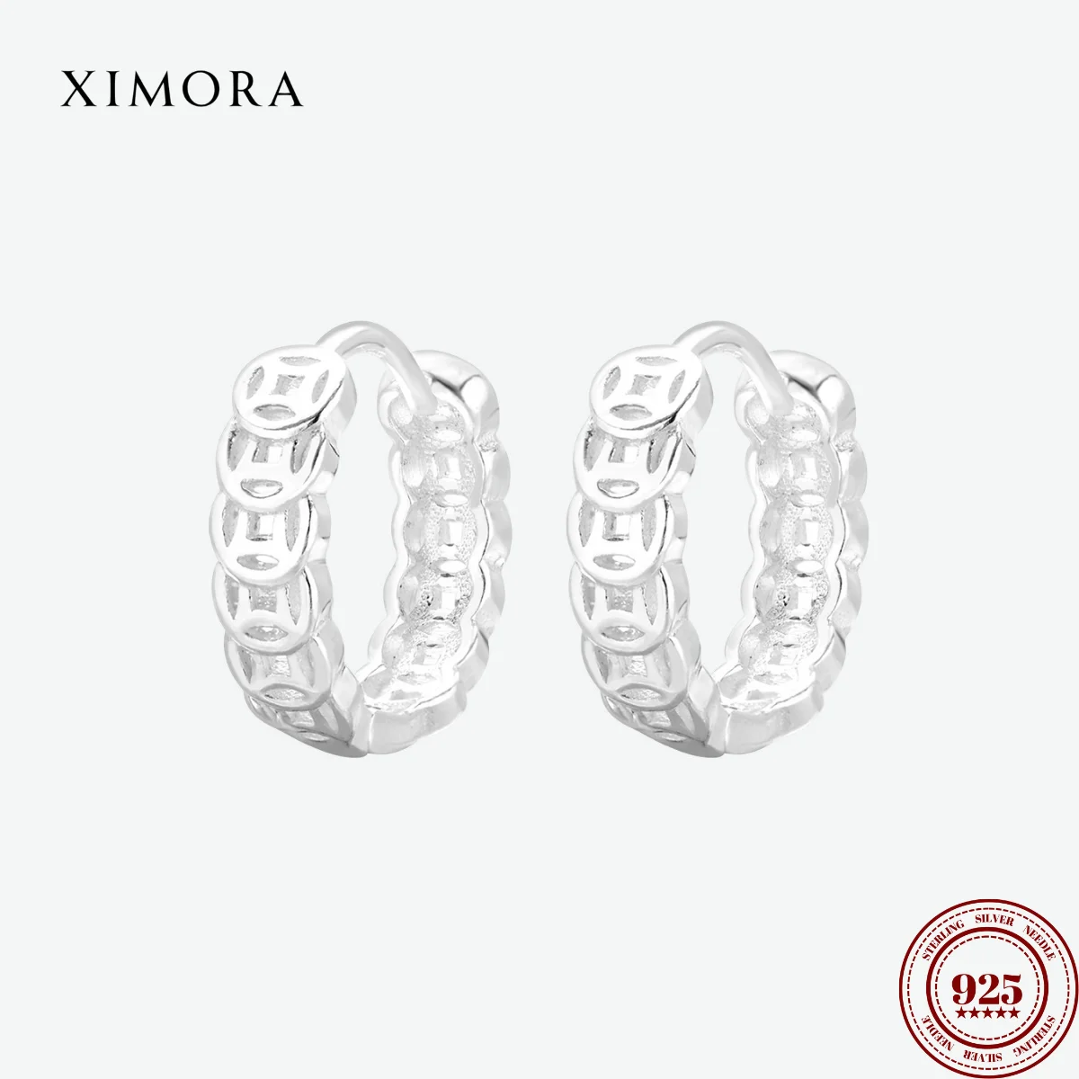 

S925 Sterling Silver Fortune Coin Stud Earrings for Women Minimalist Fashionable Chinese Style LuxuriousMoney-Attracting Earring