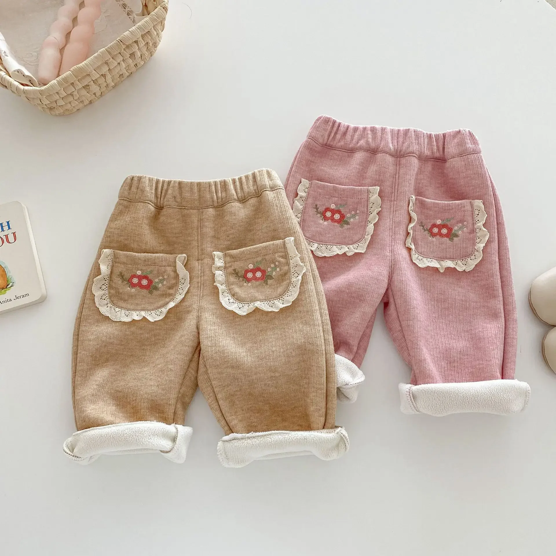 Girls Pants Winter Plus Velvet Trousers for Kids Wide Leg Pants Children Joggers Casual Warm Toddler Outfits Baby Leggings