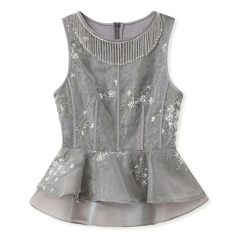 2025 Summer Chinese Luxury Vest Set, Beaded Embroidery Jacquard Waistcoat with Skirt Women's Aristocratic Two Piece