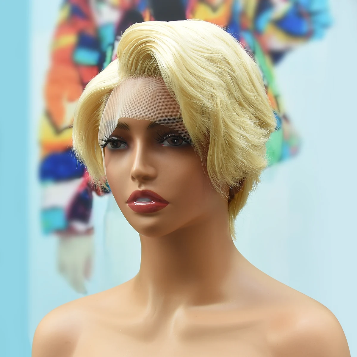 613# Blonde Short Pixie Cut Wigs Lace Pixie Cut Human Hair Wigs Peruvian Remy Blonde Straight Human Hair Wigs For Woman HairUGo