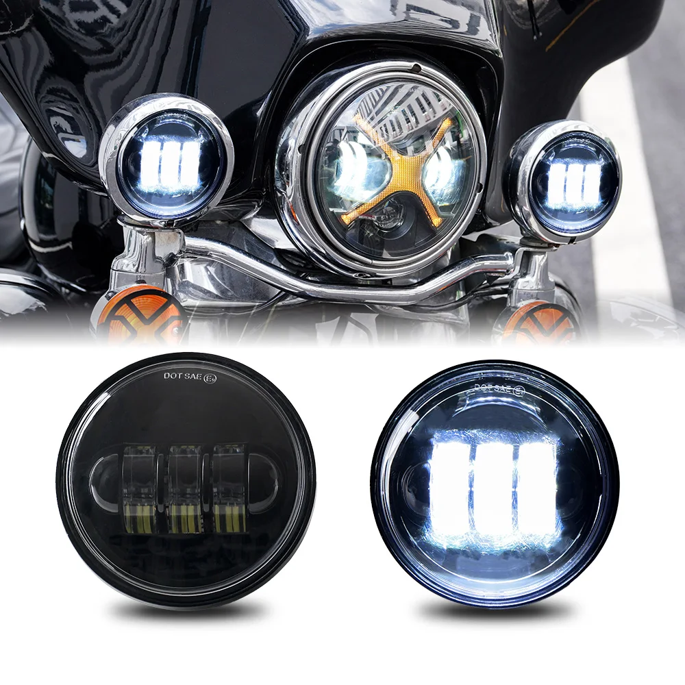 

4.5 Inch Black Housing White LED Fog Lights for Harley Touring Models, DOT Approved Auxiliary Driving Lamps (Pair)