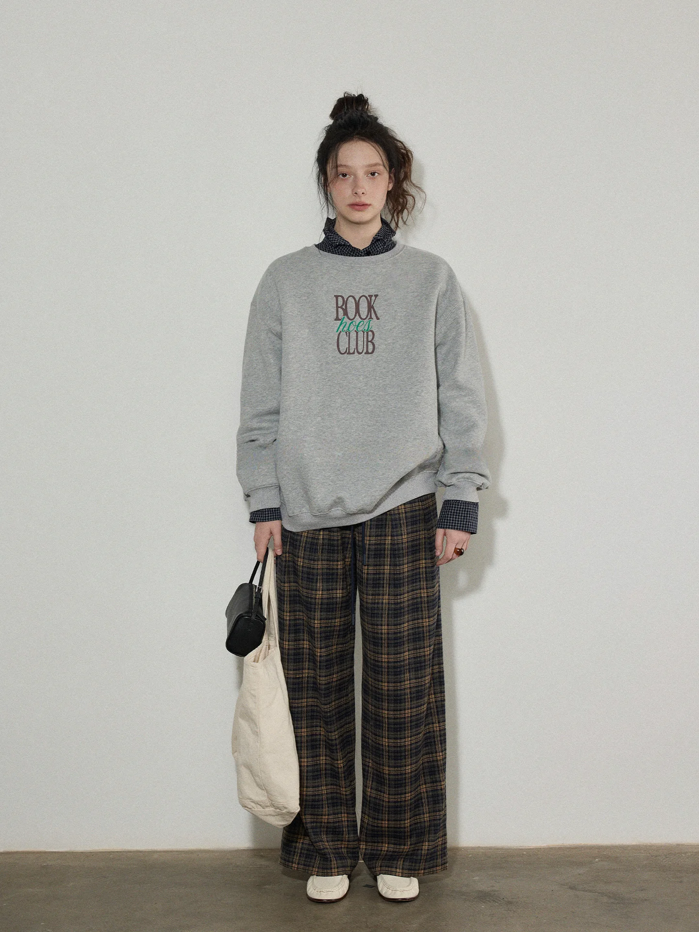

High Waist Plaid Wide Leg Straight Cut Casual Pants for Women Winter New Sle Loose Fit Trousers Retro Color Blo Design