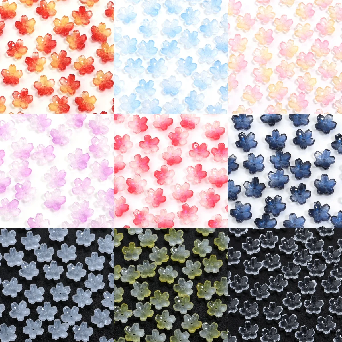 50Pcs Cherry Blossom Shaped Glass Beads Loose Spacers Lampwork Beads for Jewelry Hair Clothing Decoration DIY Accessories Supply