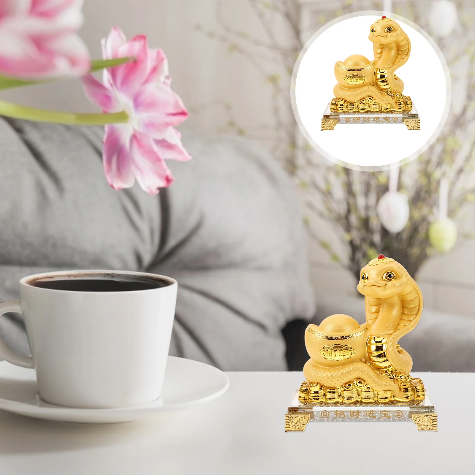 Year of The Snake Ornaments Naked Statue Chinese Animal Zodiac Figurines Decor Indoor Home Interior Resin Gold Accents