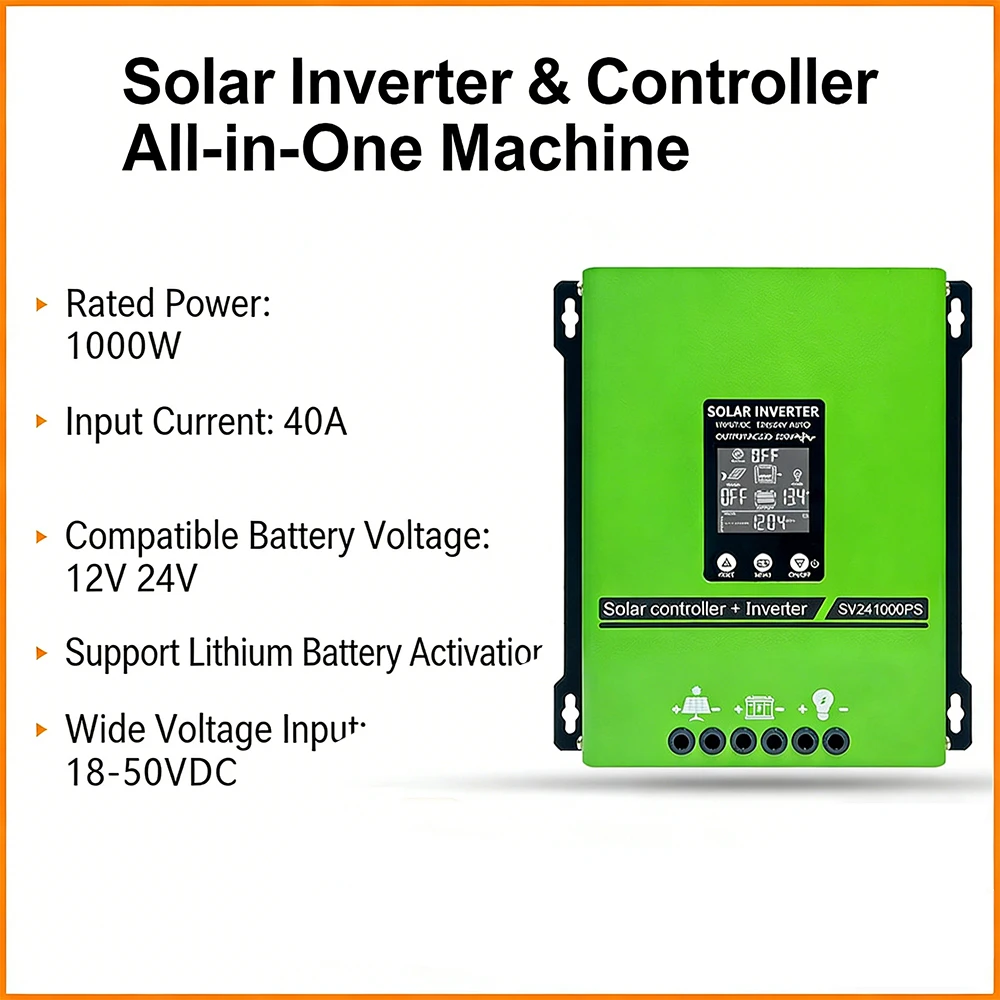 Solar photovoltaic reverse control Off-grid 12V24 VAll-in-one home-use single-phase device1000WPure Sine Wave PWM