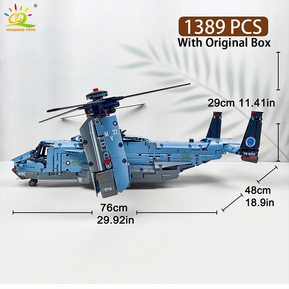 HUIQIBAO MOC 1389PCS V-22 Tiltrotor Vliegtuigen Helikopter Bouwsteen Kinderen Militair Vliegtuig model Bricks Speelgoed home Decor.