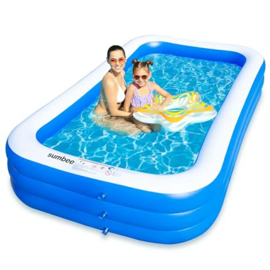 Inflatable Swimming Pool for Ages 4-8-12 and Adults, Thick PVC, Blue, 306 Gallon Large Rectangular Outdoor Backyard Summer Part