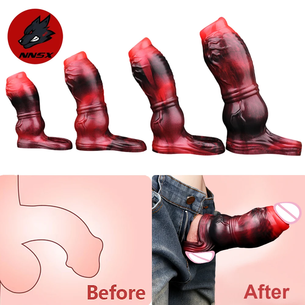 NNSX Internal Threaded Silicone Penis Sleeve Hollow Dog Dildo Enlarger Delay Ejaculation sex toys for Men Dick Girth Enhancement 2