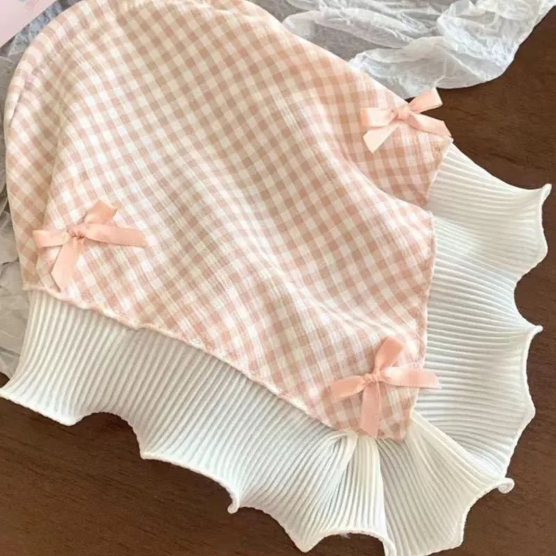 Korean Lace Bow Retro Triangular Scarf Solid Color Headscarf Trend Elegant Headwear for Women Girl Y2K Jewelry 2024 INS Bandana image 3