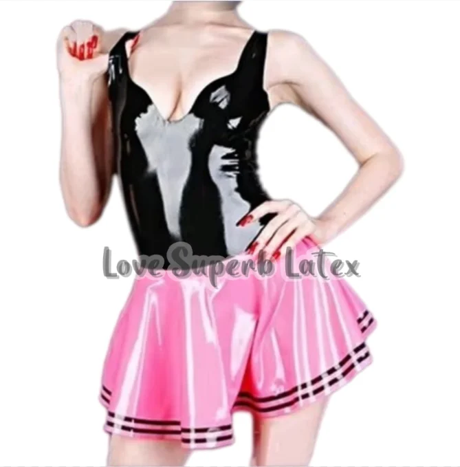 

Black and Pink Latex Dress A-Line Skating SKIRT Halloween Party