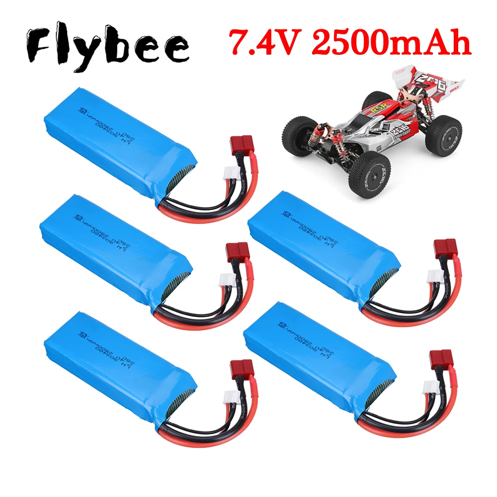 Upgrade 2s 7.4V 2500mAh Lipo battery For Wltoys 144001 off-road racing Battery for Wltoys 124017 104001 12428 RC Car Parts 5Pcs