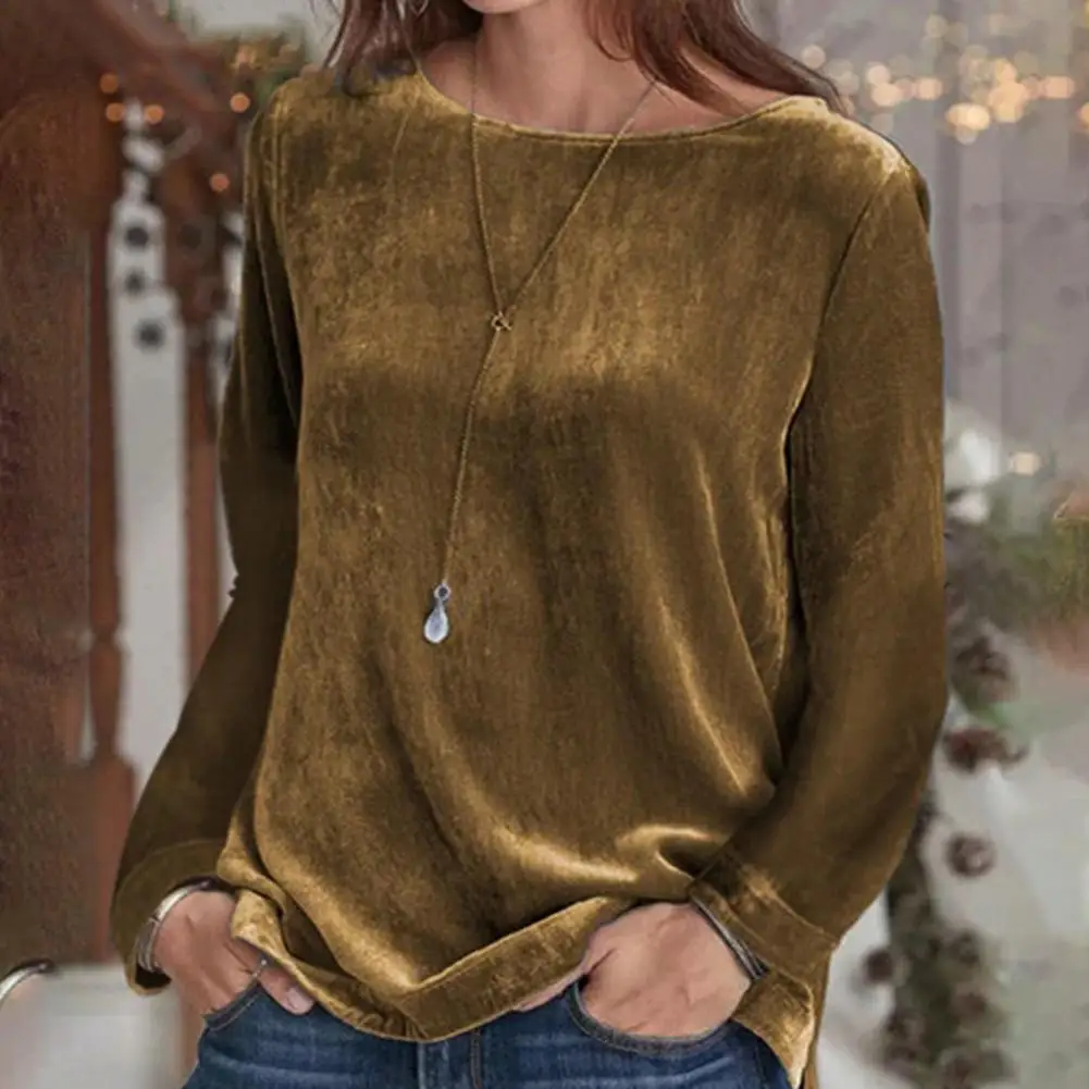 

Женская вельветовая блузка с круглым вырезом, длинными рукавами, свободного кроя, вельветовый свитшот, осенне-зимняя повседневная офисная блузка для женщин, 80% вельвета