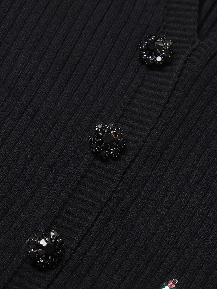 CHICEVER Patchwork Diamonds Hit Color Sweaters For Women V Neck Puff Sleeve Single Breasted Slim Korean Knitted Sweater Female