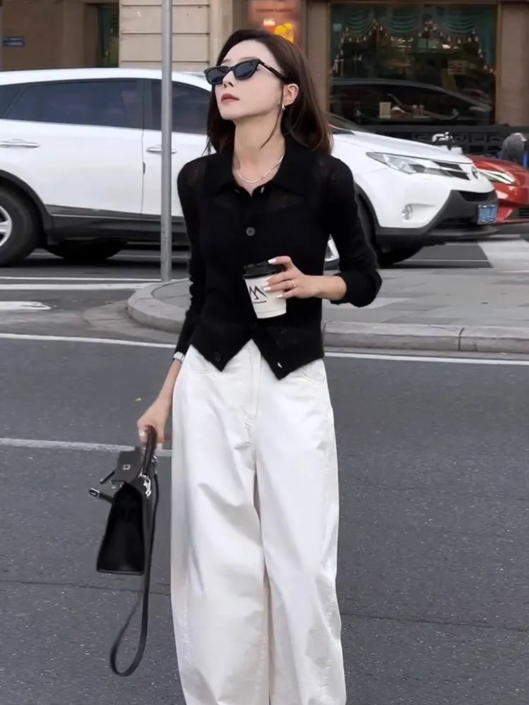 Cárdigan abierto largo de punto cómodo, Color puro, diseño de un solo botón, Top moderno para ir al trabajo, primavera 2021, Sle coreano