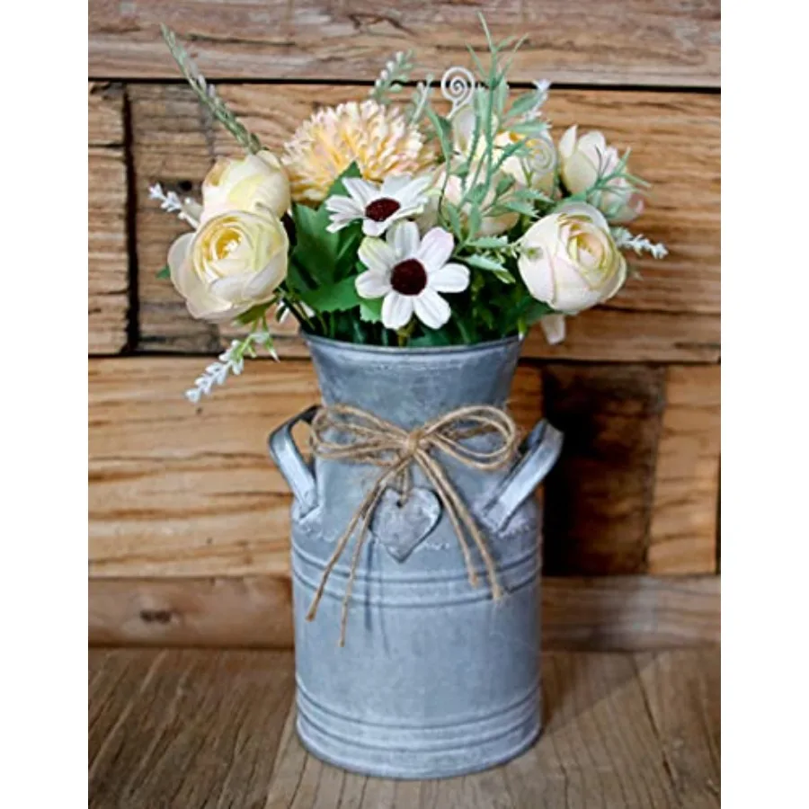 Galvanized Milk Can, Farmhouse Decorative Flower Vase, Rustic French Country Metal Jug for Home Decor, '' H…