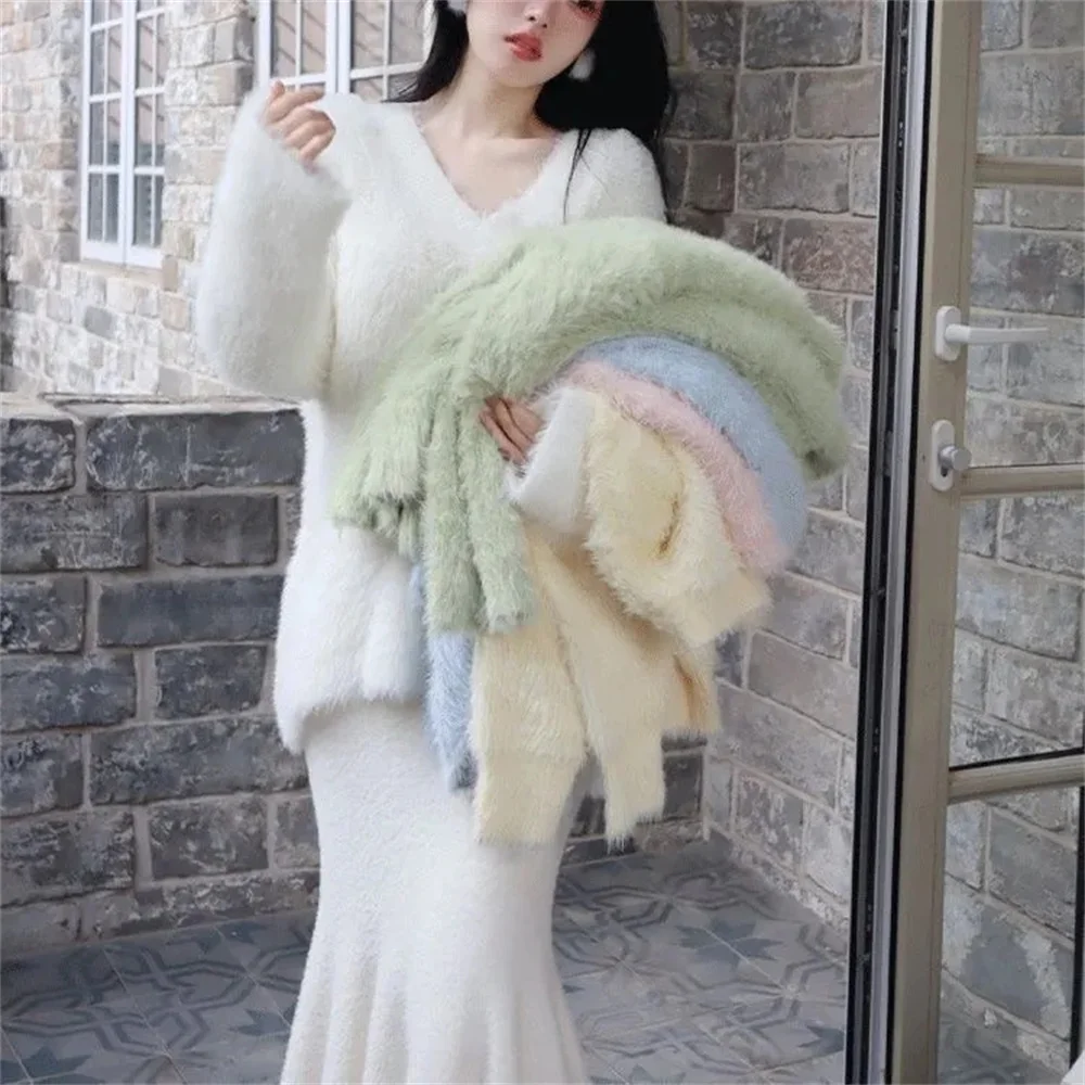 

Норковый ленивый новый свитер на осень-зиму, осень-зиму, высококачественный пуловер, нежный вязаный свитер, свободный и толстый топ