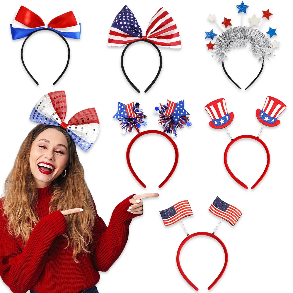 Bandas para el pelo para el día de la independencia, accesorios para el cabello para niños y adultos, decoraciones para fiestas, marchas patrióticas, diademas Rojas