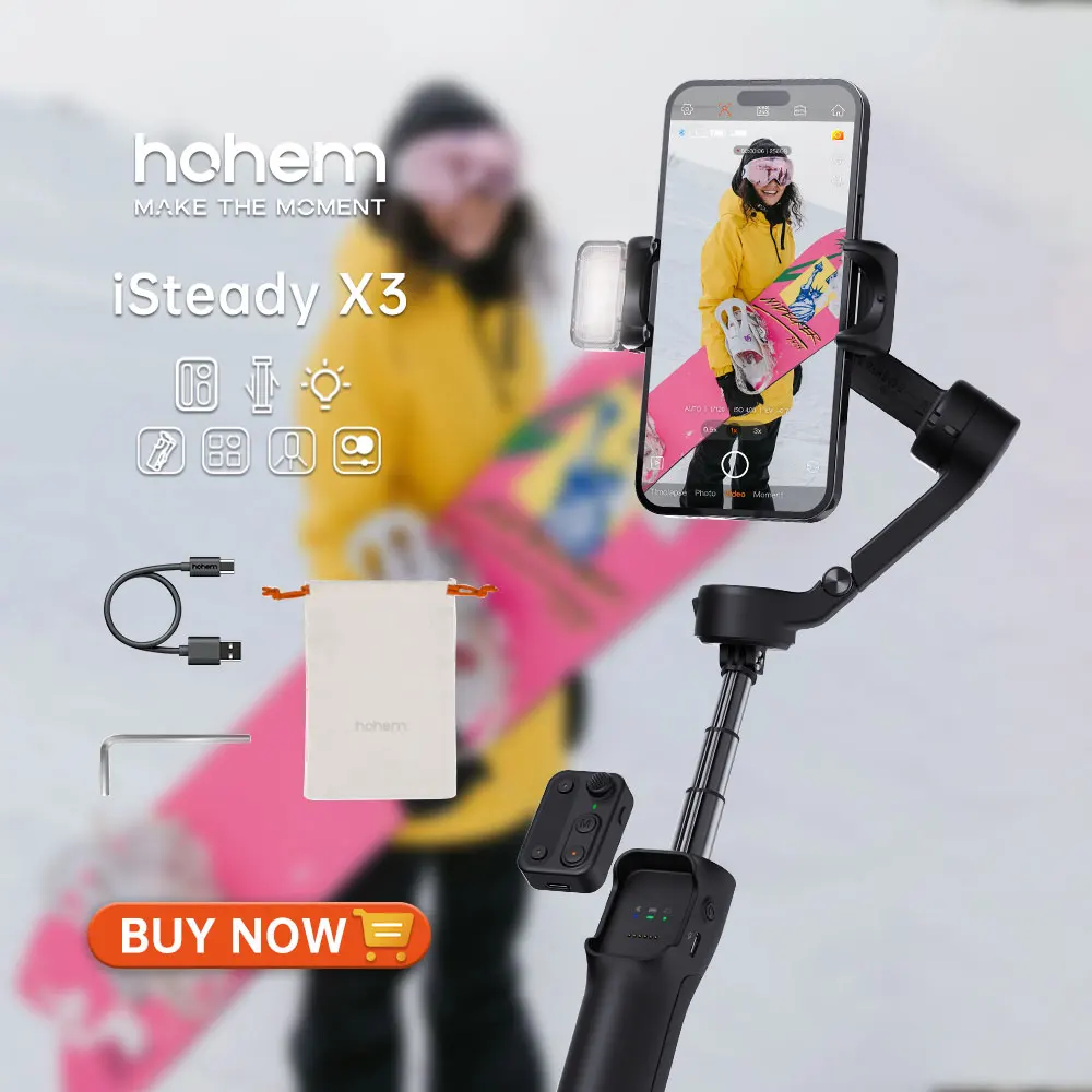 Hohem iSteady X3 Smartphone 3-Axis Gimbal with Remote Control Foldable Handheld Phone Stabilizer for iPhone/Samsung/Huawei/Pixel