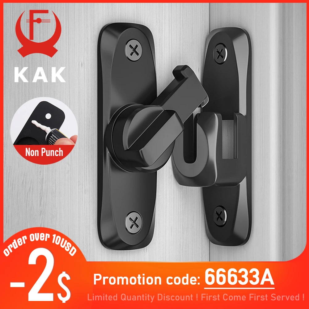 

KAK Punch-free Hasp Latch Door Lock Black Cabinet Locks Kids Safety Lock Barn Door Sliding Door Anti-pried Hook Lock Hardware