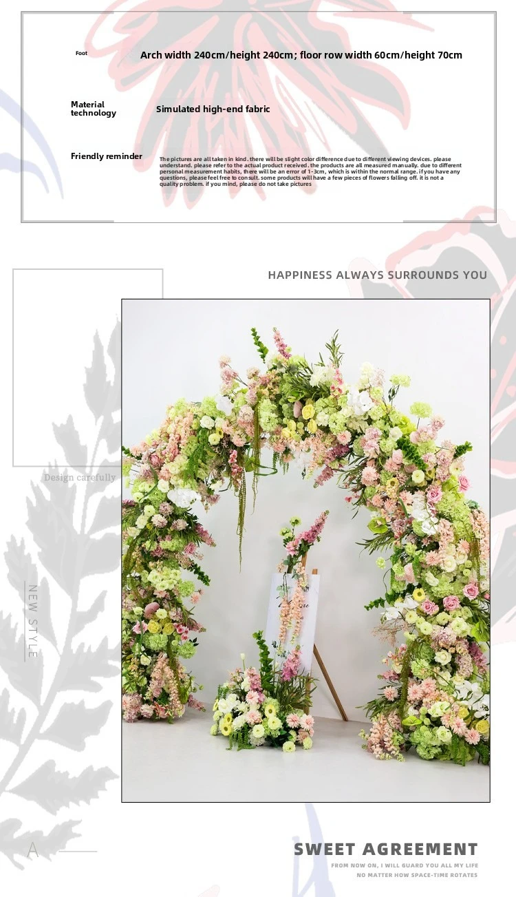 Großhandel 240CM Rosa-Grüner Künstlicher U-förmiger Blumenbogen Hochzeits-Hintergrund Gang-Dekoration Künstliche Blumenarrangements für Veranstaltungsorte – Detail 9