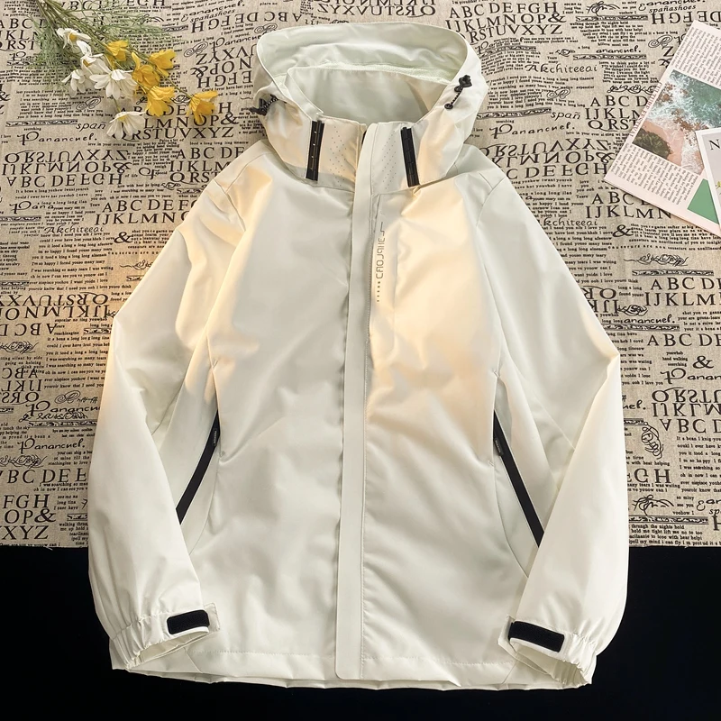 Fashion Men Leisure Jackets White Blue Gray Black Hooded Coat Daily Basic Outerwear Unisex Outdoor Clothes Autumn OOTD Look 2024