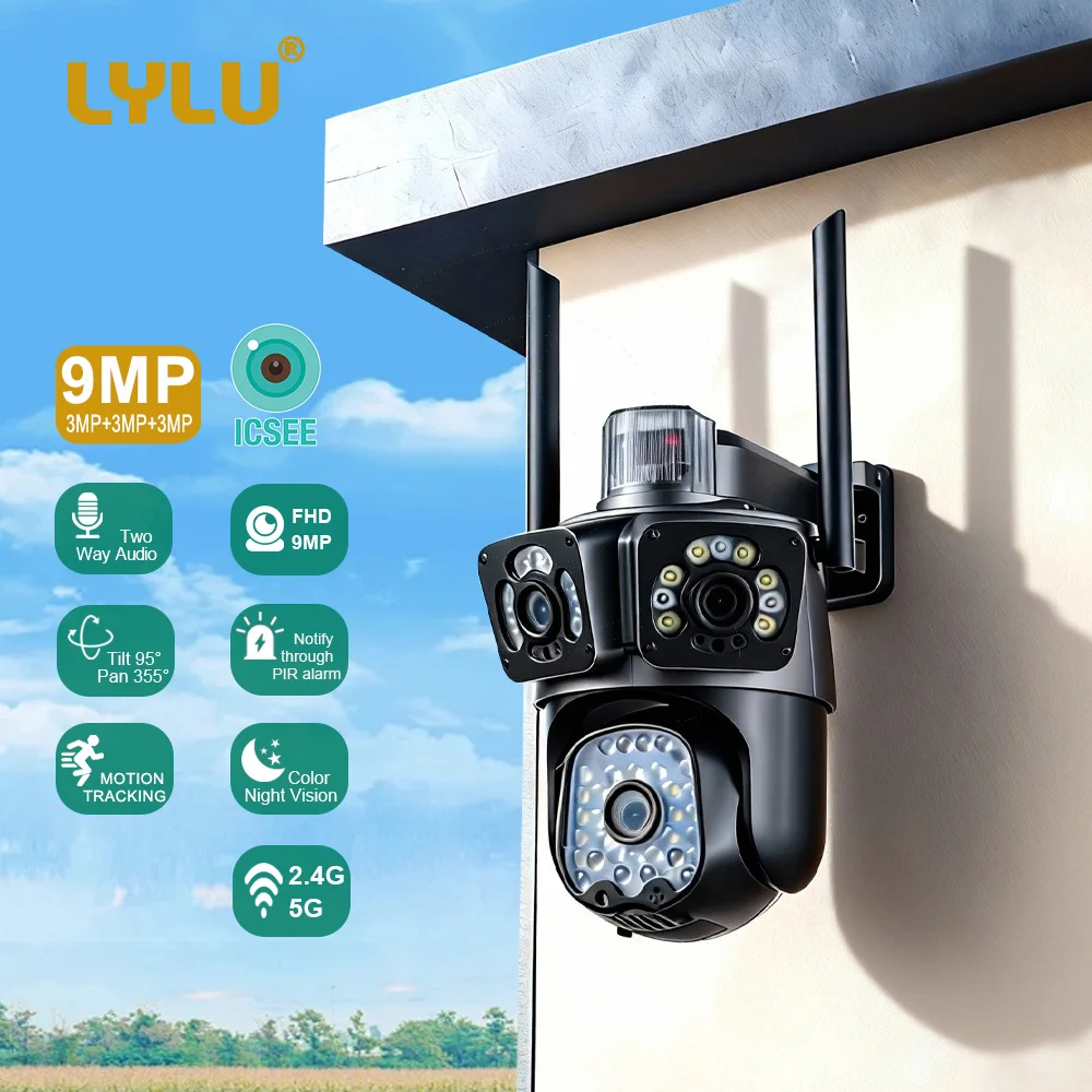 

LYLU 9MP IP Camera Wifi Camera Outdoor 3 Screen Digital Zoom 4K CCTV Video Surveillance Cam Security ICSEE App Video Camera