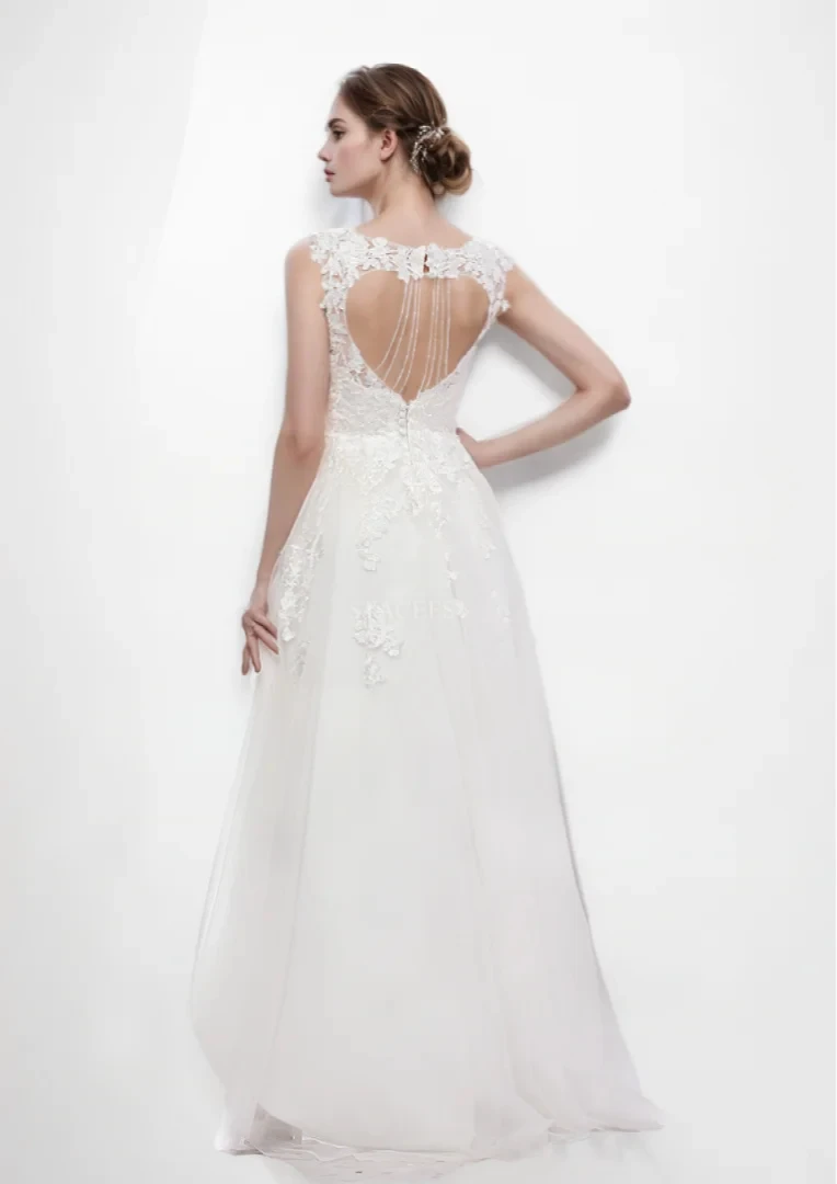 โมเดิร์น A-Line ชุดแต่งงานภาพลวงตาคอซาติน Tulle ลูกไม้ไม่สมมาตร Beach ชุดเจ้าสาว 2025 ฟรีที่กําหนดเอง