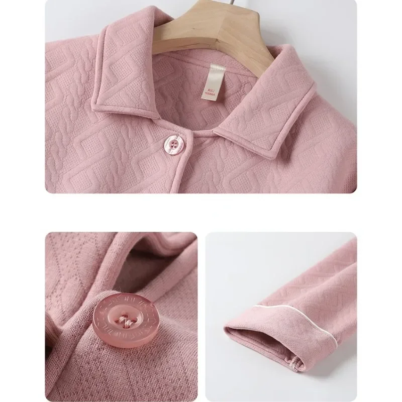 2024 New Pajama Woman Winter Thickened Pure Cotton Three-layer Thin Sandwich Cotton Loungewear Middle-aged Autumn Warm Homewear