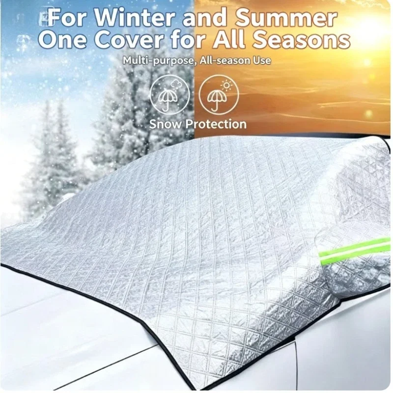Protetor de Para-brisa Automotivo Universal com Barra Refletora e Cobertura de Filme de Alumínio para Sol, Neve, Gelo, Chuva, Poeira e Geada