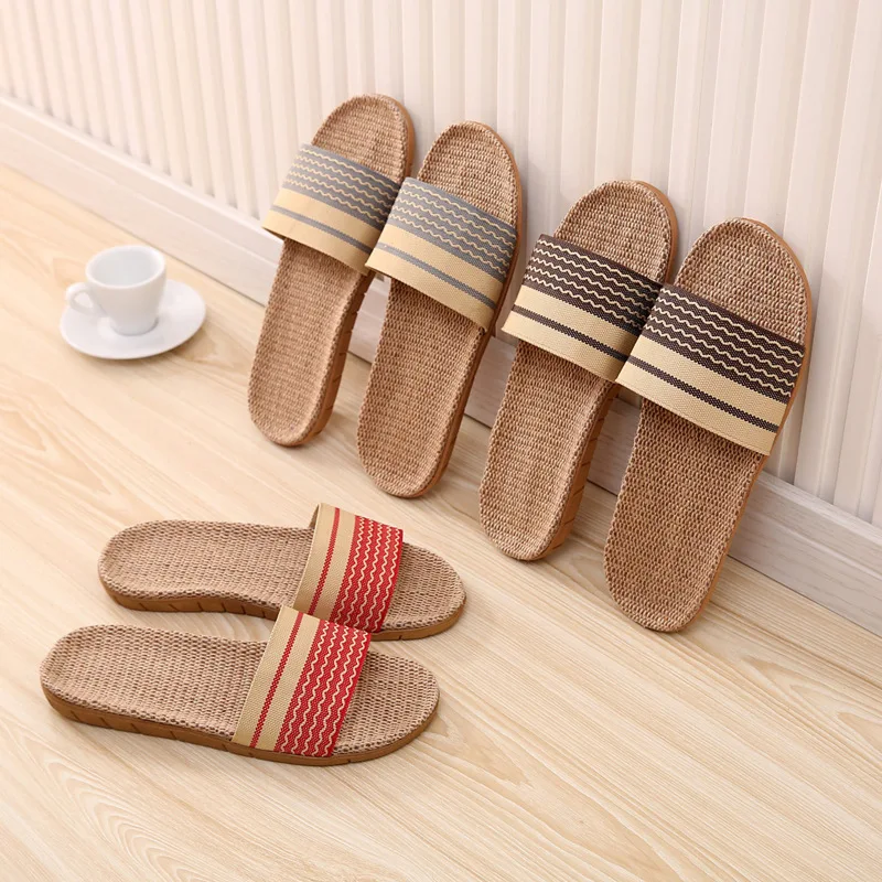 Bamboo Woven Slippers Men Home Floor Indoor Linen Slippers Women Spring Summer Straw Mat Rattan Grass Indoor Sandal