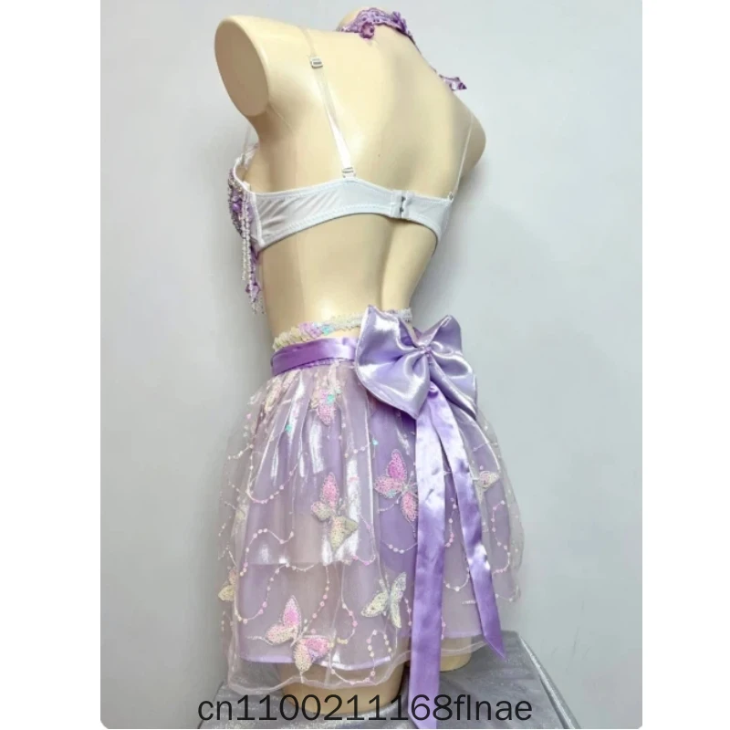 Modern Dance Performance Dress Nightclub Bar Female Full Diamond Purple Colorful Dress Bikini Singer Performance Dress