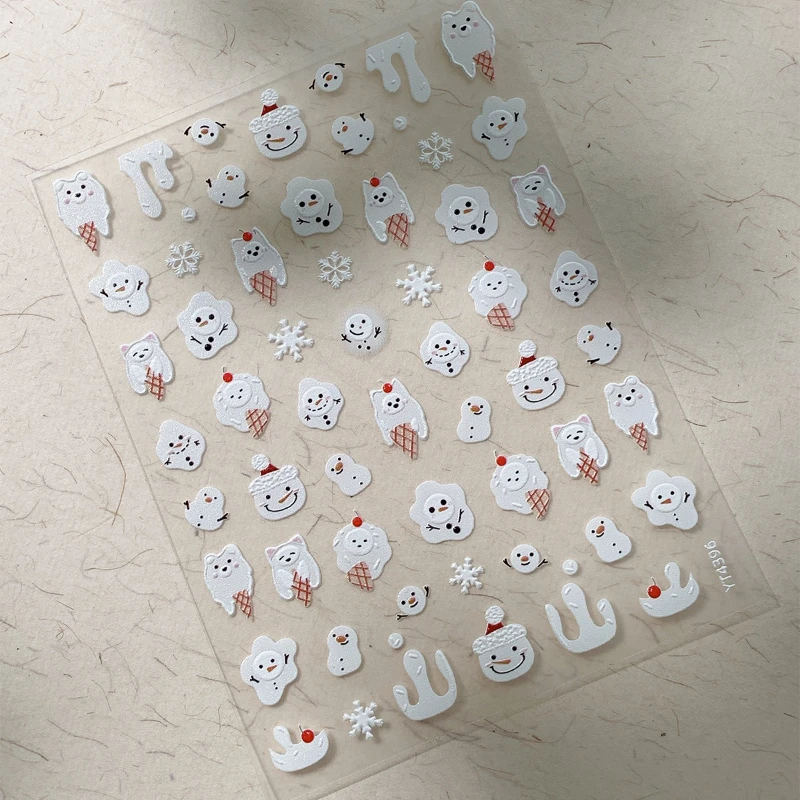 1pcs Embossed Christmas Nail Decal Ice Cream Cone Snowflake Adorable Backing Adhesive Nail Sticker Suitable for All Nail Shapes