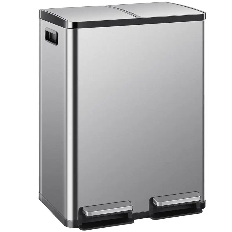 16 gallon kitchen trash can, stainless steel, with lid and footrest, anti fingerprint trash can, suitable for home and office us