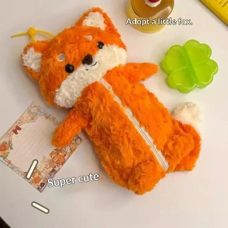 Niedliche, flauschige Fuchsförmige Stiftetasche, großes Fassungsvermögen, Cartoon-Schreibtisch-Organizer, leichte Reise-Make-up-Aufbewahrungstasche, für Schüler und Lehrer – Detail 8