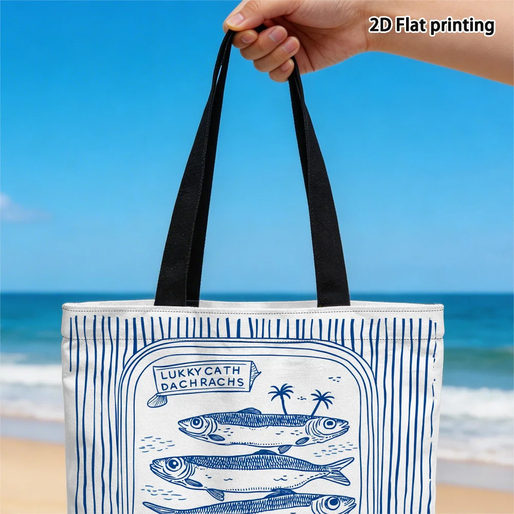 Canvas Tote Bag Showcasing Sardines in a Can Style Perfect for Travel and Carrying Takeout Items Large Capacity Shopping Bag