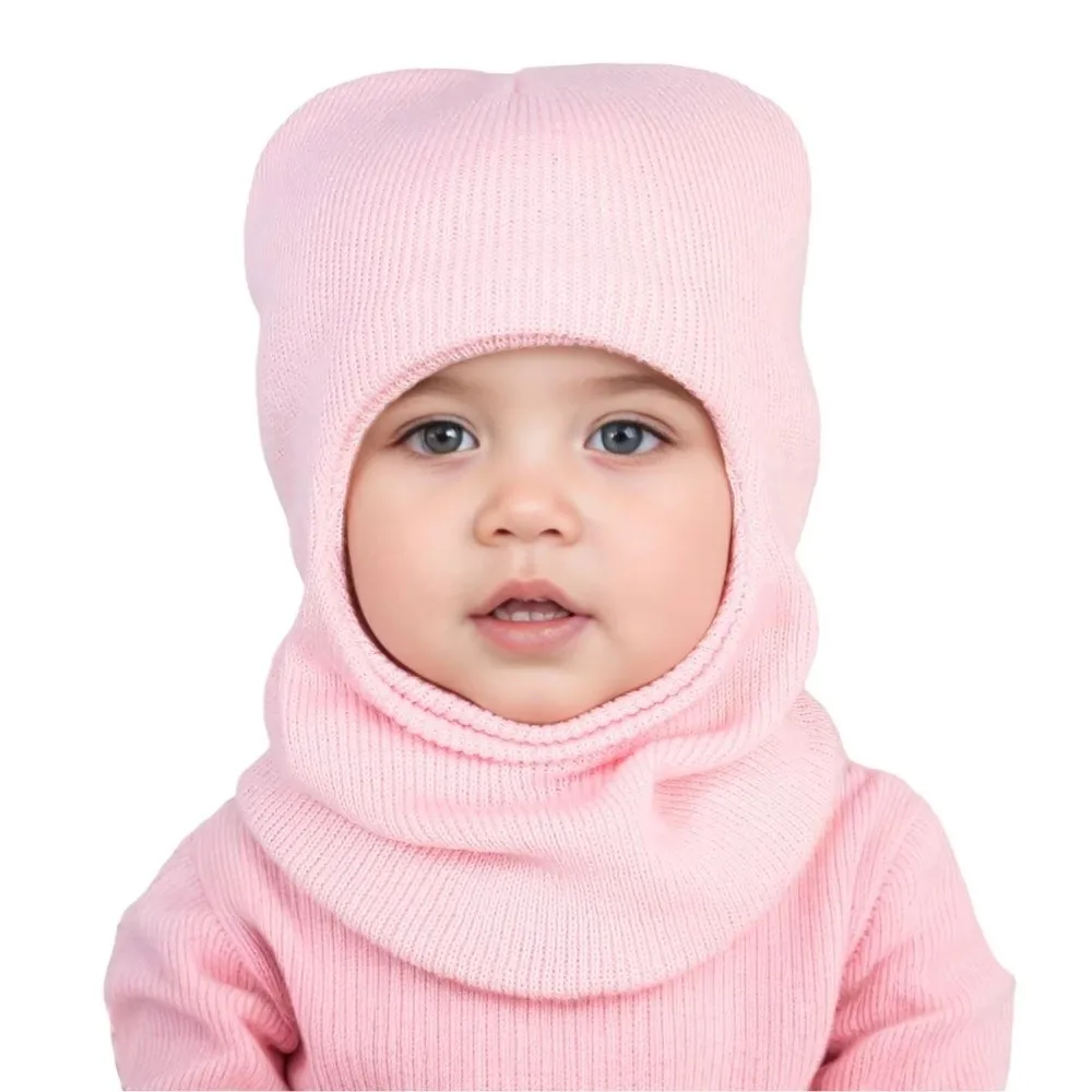 Solid Color Kids Integrated Scarf Cap Warm Knitted Baby Hooded Beanie Windproof Neck Protection Baby Balaclava Hat Children