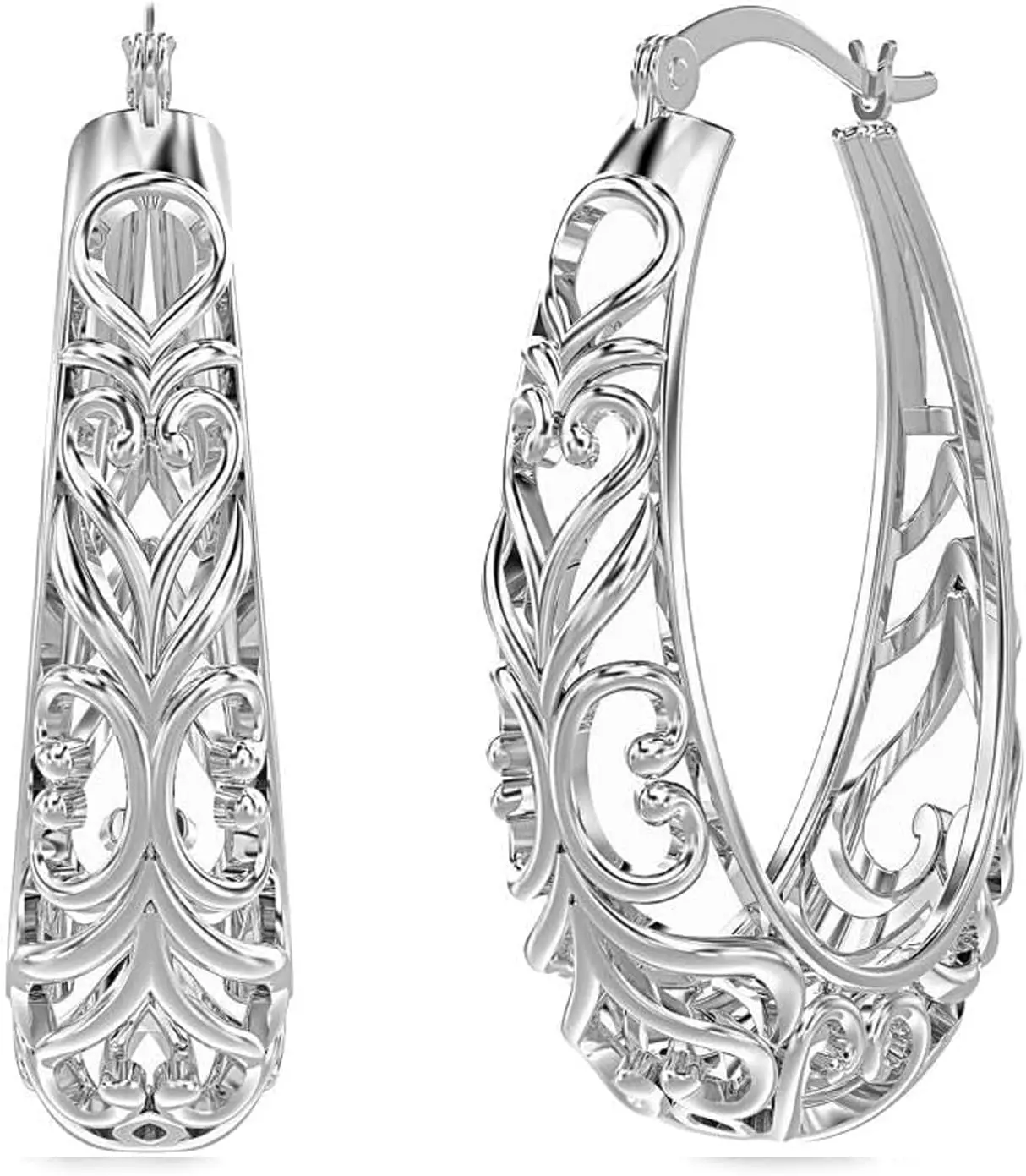 

925 Sterling Silver Hoop Earrings | Women's Filigree Hoop Earrings | Openwork Mesh Filigree Cut
