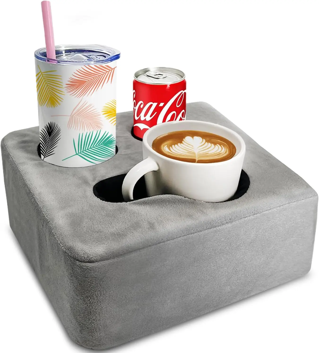 

Spill-Proof Couch Cup Holder Pillow Tray for Sofa, Bed, Car - Keep Drinks Handy in Gray