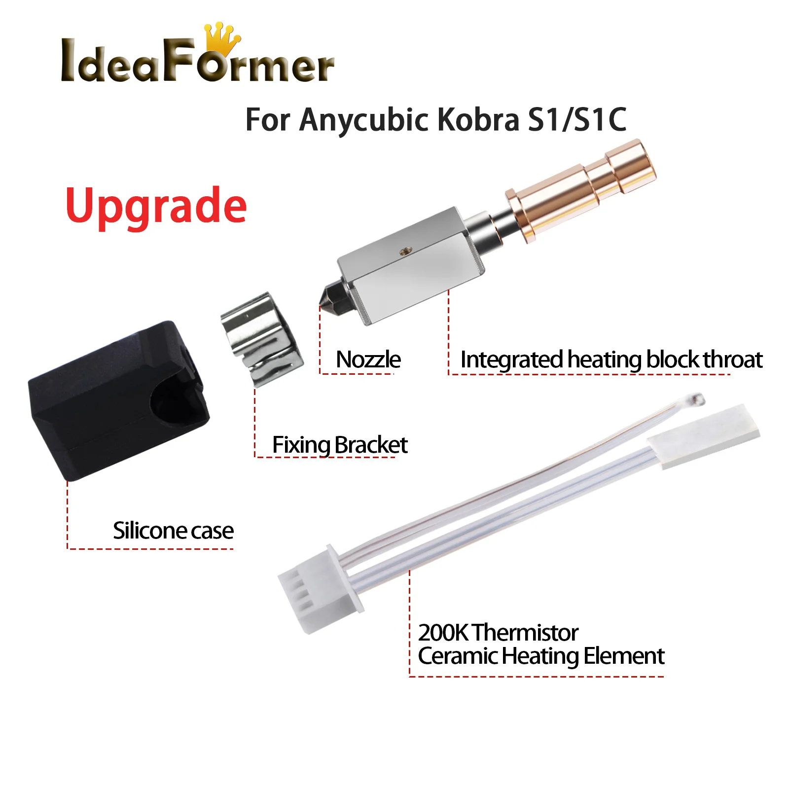 

Anycubic Kobra S1 Hotend 200k Обновление Керамическая нагревательная насадка Kobra S1 Combo Hotend Быстрый нагрев Kobra S1 Аксессуар для 3D-принтера