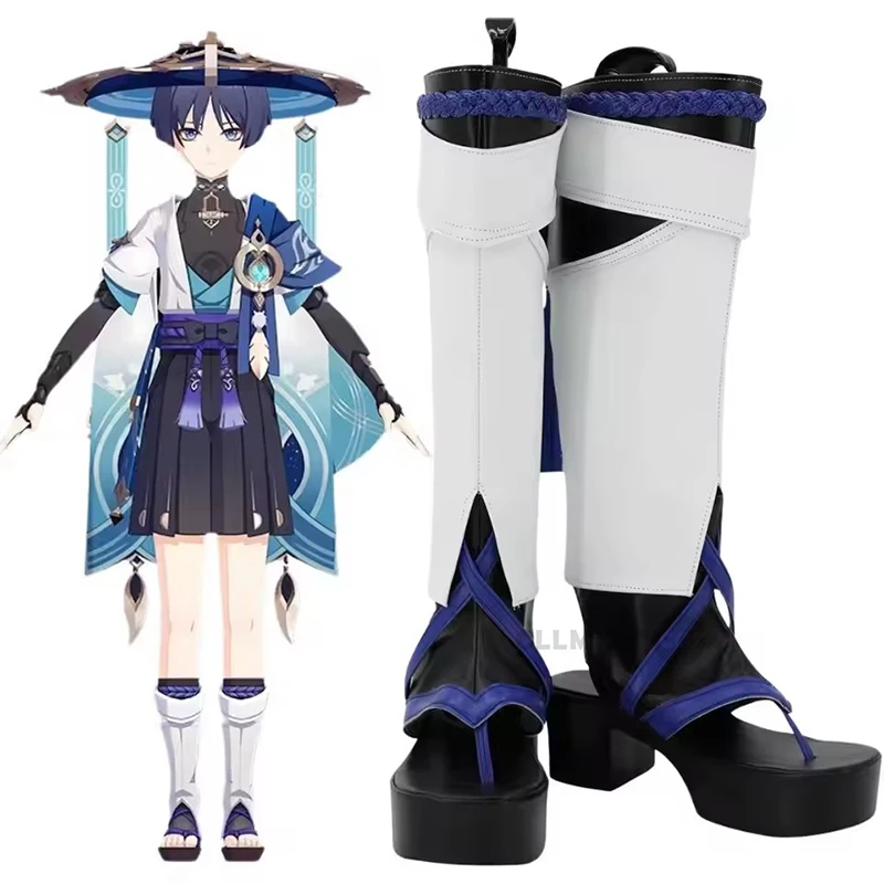 Genshin Impact Wanderer Cosplay Shoes Costume Accessories for Women Scaramouche Cosplay PU Leather Boots Shoes Halloween Props