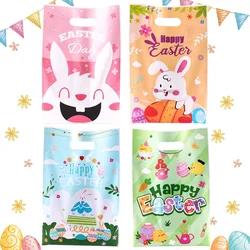 10/20/50pcs Happy Easter Gift Bags, Colorful Easter Bunny Egg Plastic Goody Candy Bags for Eggs Hunt, Easter Party Supplies