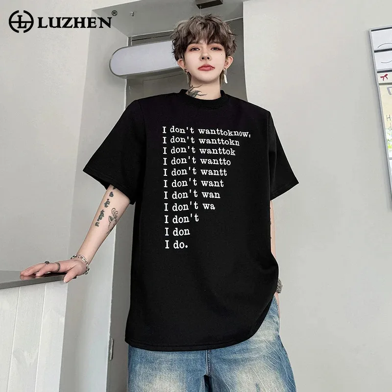 

LUZHEN 2026 Летняя Новая Оригинальная Мужская Футболка с Принтом и Накладками на Плечи, Короткий Рукав, Модный Свободный Уличный Стиль, JY6411