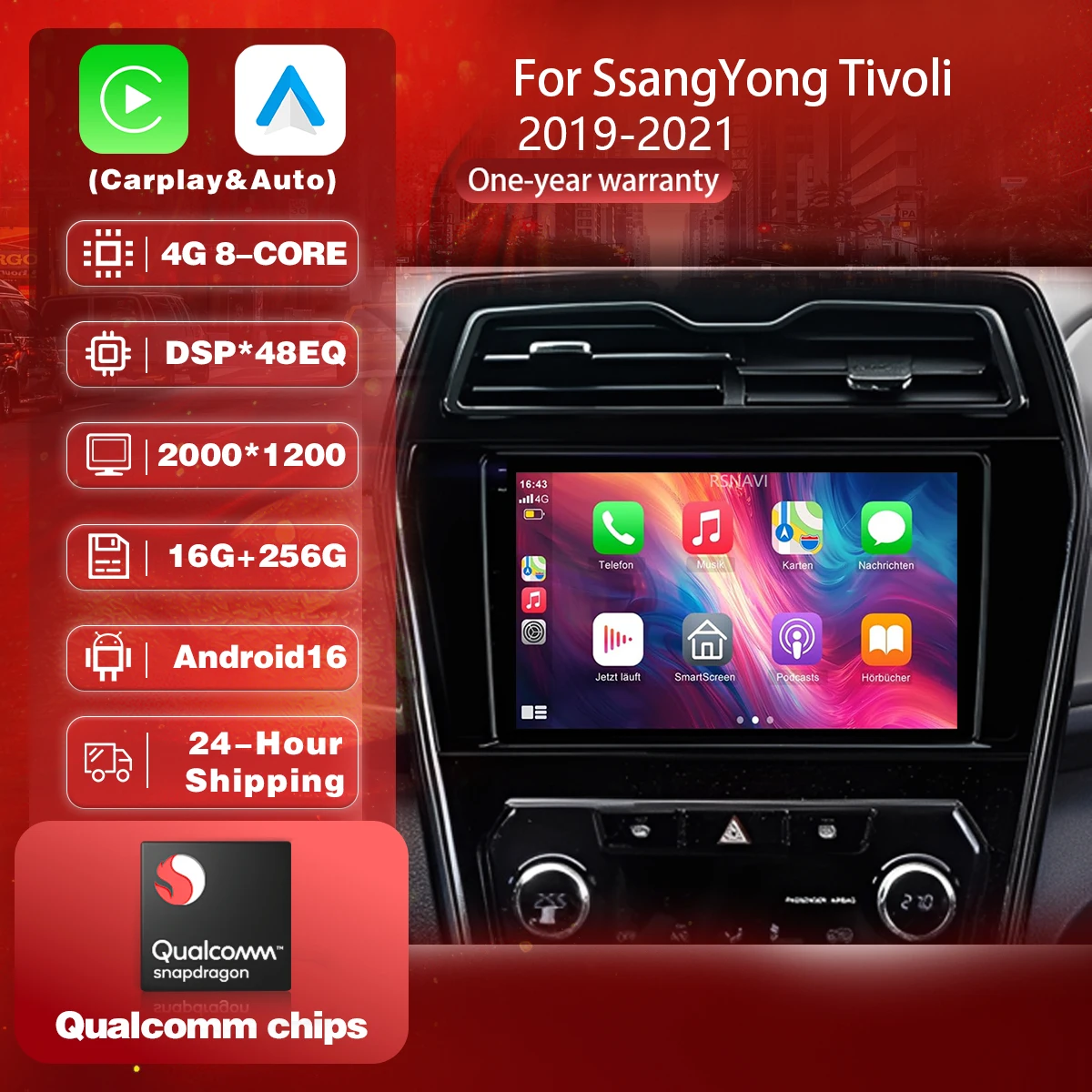 Android 16 Carplay Auto 2K Screen Car Radio Multimedia Player For Ssang Yong Tivoli 2019 - 2021 Autoradio GPS Stereo Head Unit