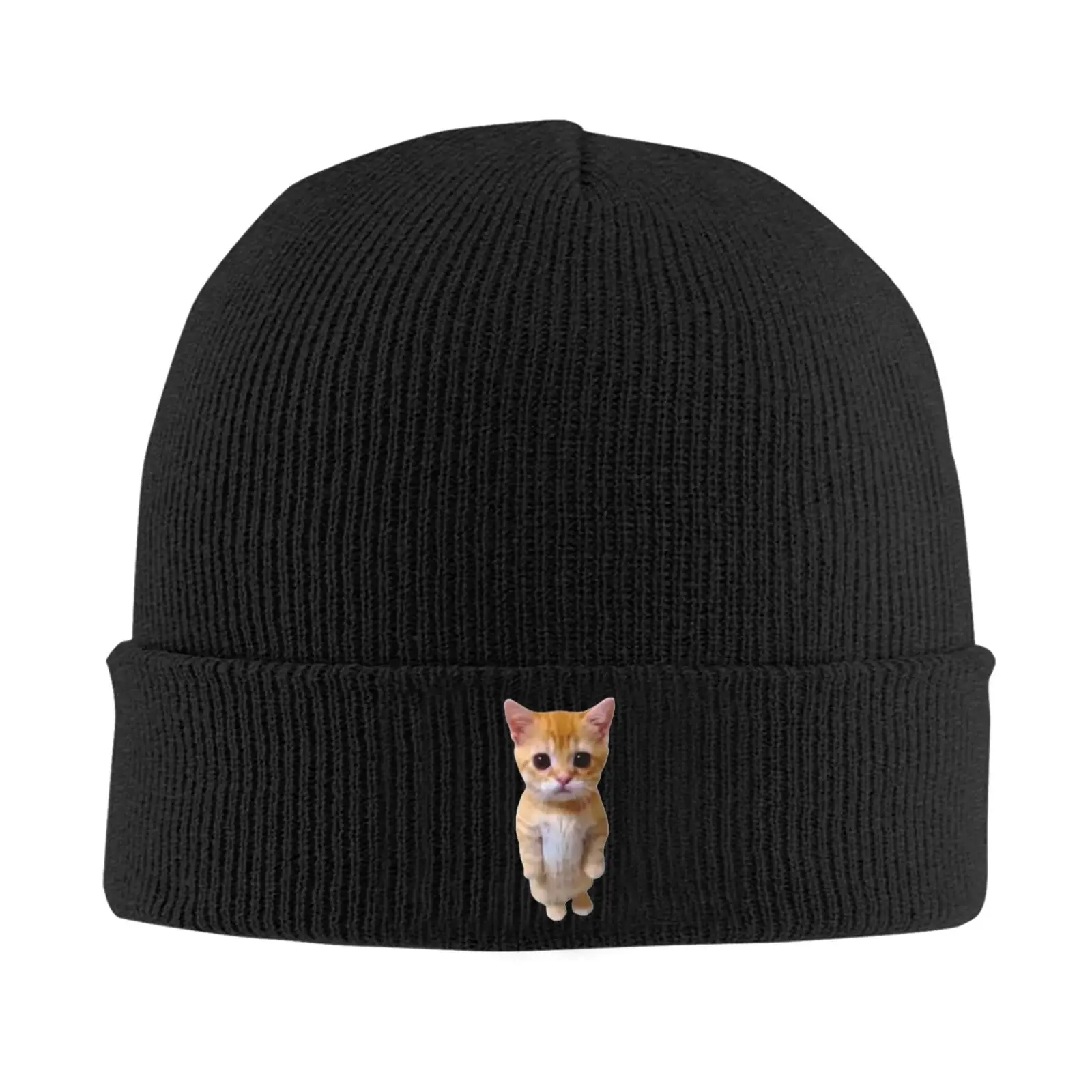 Funny Cat Meme Print Beanie Vintage Graphic Knit Hat Retro Streetwear Soft Warm FatherDay Gift Idea Present for Man and Woman
