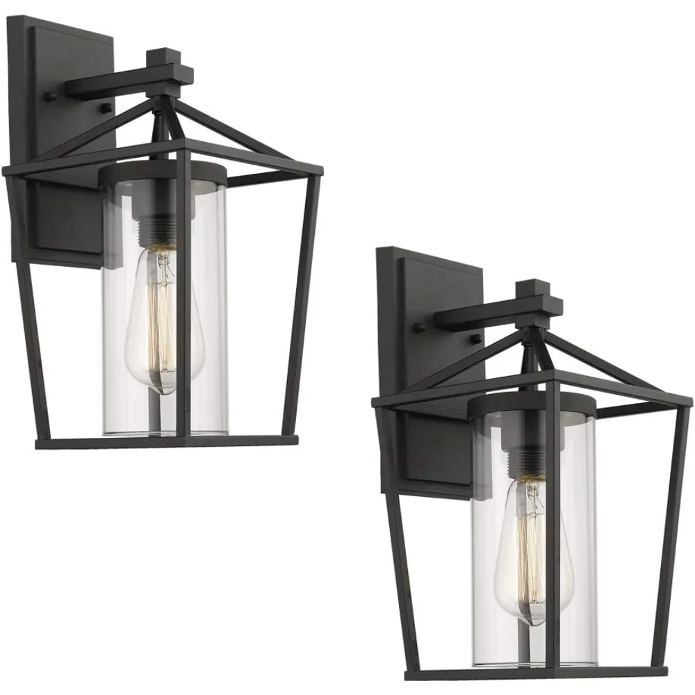 

Outdoor Porch Light 2 Pack, Wall Mount Light Fixtures, Black Finish with Clear Glass, Outdoor Porch Light